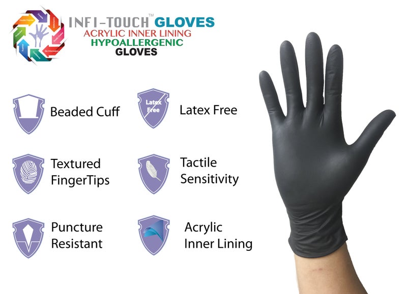 Infi-Touch Black Nitrile Protective Gloves, Medium, Pack of 100 - Image 4